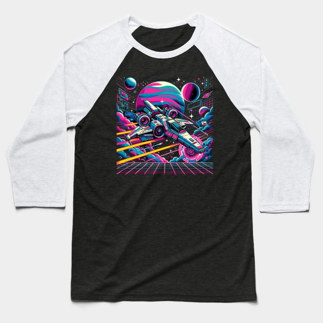 Neon Cosmos: 80s Sci-Fi Space Adventure Baseball T-Shirt by Graphic Wonders Emporium